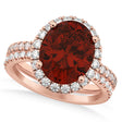 Garnet & Diamonds Oval-Cut Halo Bridal Set 14K Rose Gold (3.58ct)