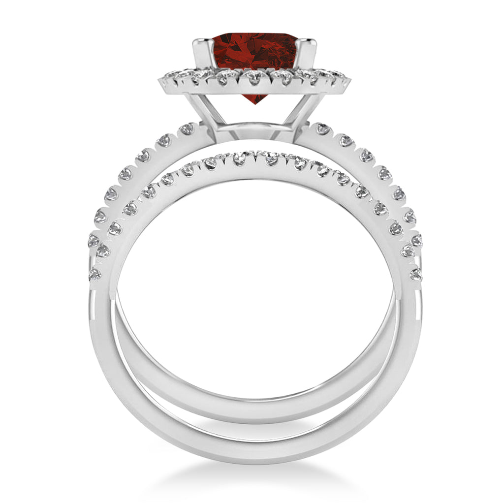 Garnet & Diamonds Oval-Cut Halo Bridal Set 14K White Gold (3.58ct)