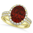 Garnet & Diamonds Oval-Cut Halo Bridal Set 14K Yellow Gold (3.58ct)