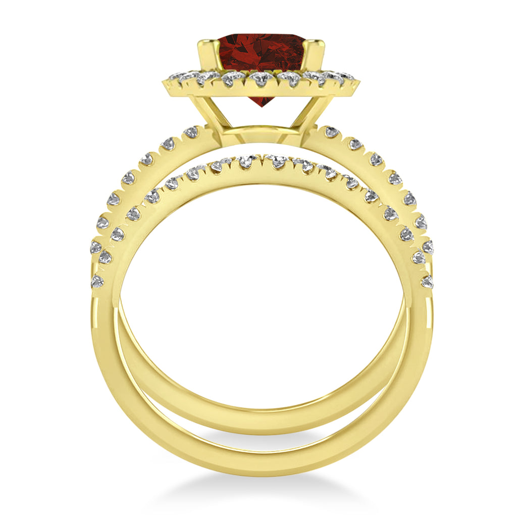 Garnet & Diamonds Oval-Cut Halo Bridal Set 14K Yellow Gold (3.58ct)