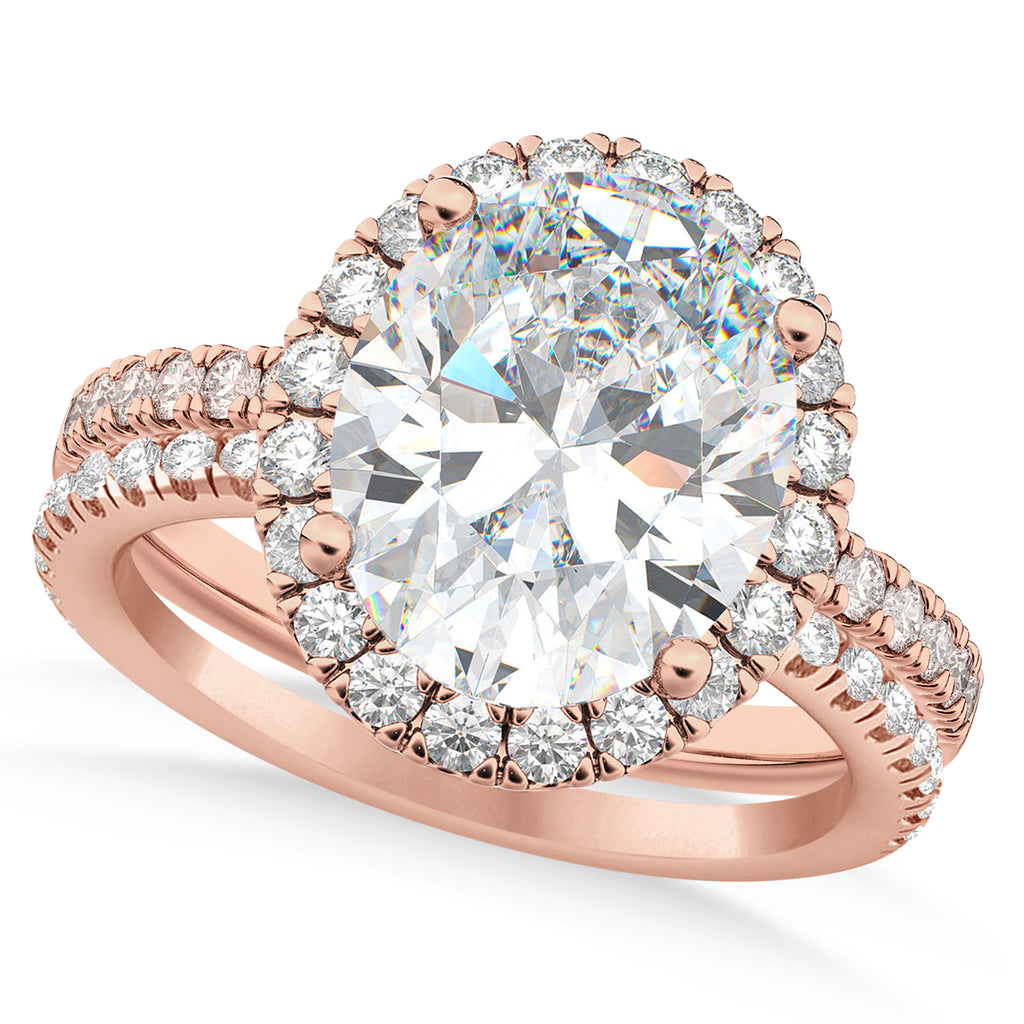 Lab & White Diamonds Oval-Cut Halo Bridal Set 14K Rose Gold (3.78ct)