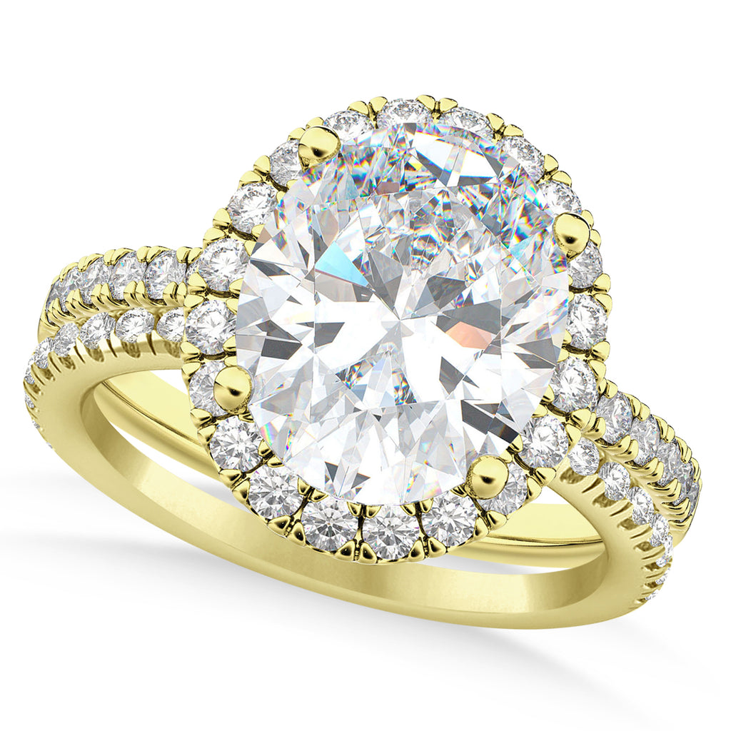 Lab & White Diamonds Oval-Cut Halo Bridal Set 14K Yellow Gold (3.78ct)