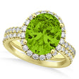 Peridot & Diamonds Oval-Cut Halo Bridal Set 14K Yellow Gold (3.28ct)