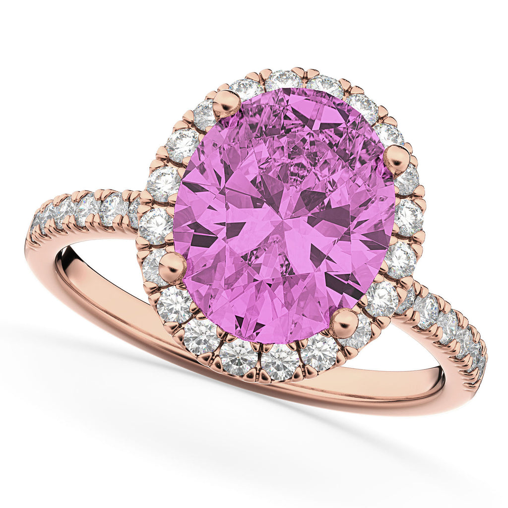 Pink Sapphire & Diamonds Oval-Cut Halo Bridal Set 14K Rose Gold (3.93ct)