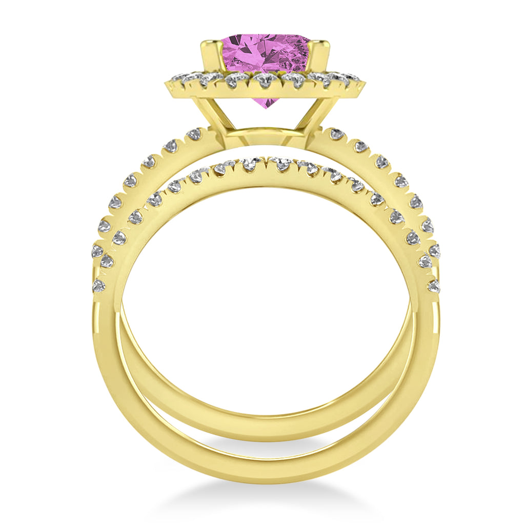 Pink Sapphire & Diamonds Oval-Cut Halo Bridal Set 14K Yellow Gold (3.93ct)
