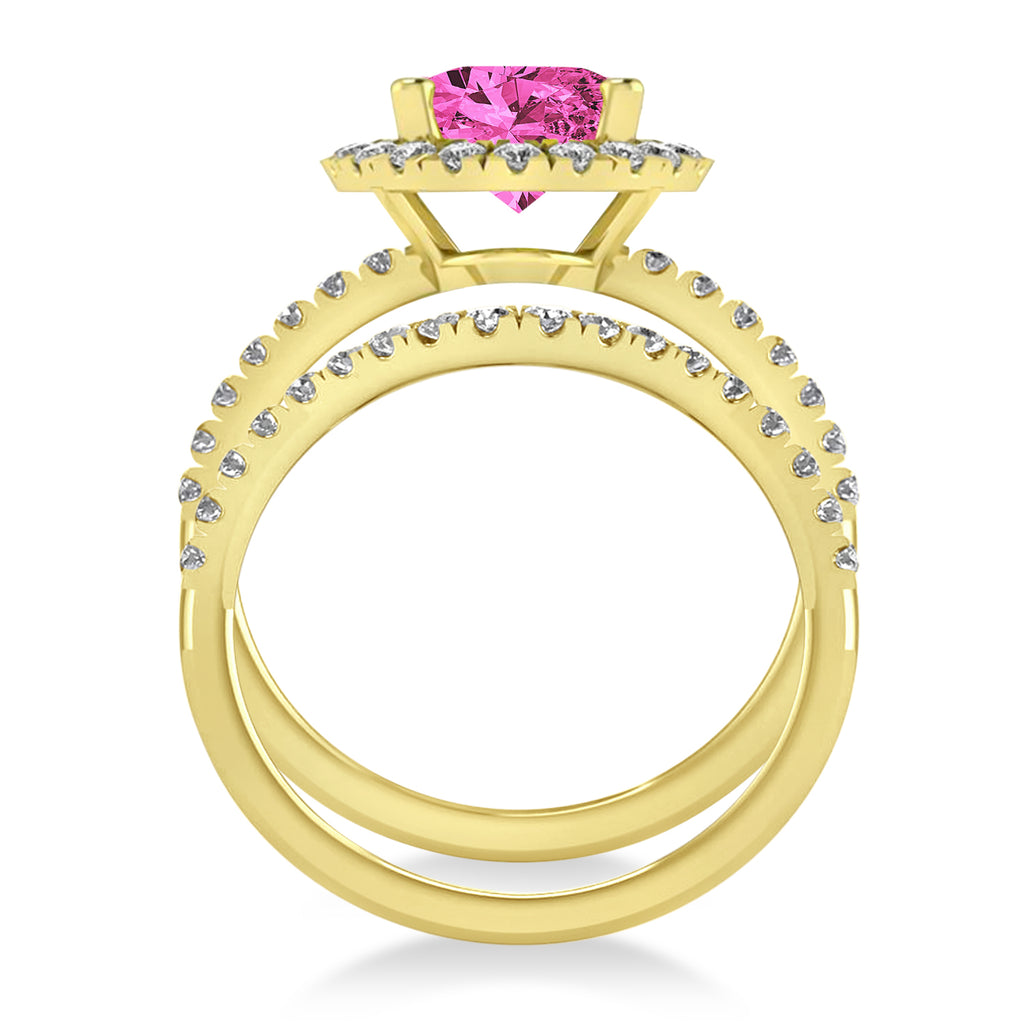 Pink Tourmaline & Diamonds Oval-Cut Halo Bridal Set 14K Yellow Gold (3.68ct)