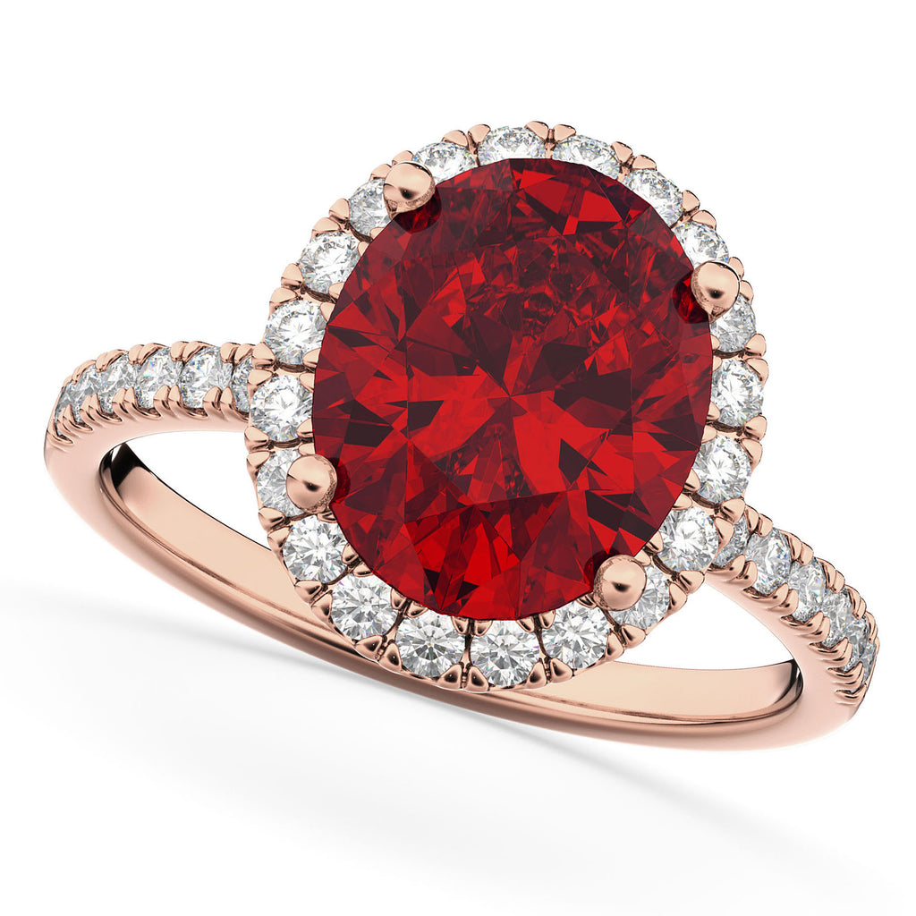 Ruby & Diamonds Oval-Cut Halo Bridal Set 14K Rose Gold (3.93ct)