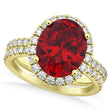 Ruby & Diamonds Oval-Cut Halo Bridal Set 14K Yellow Gold (3.93ct)