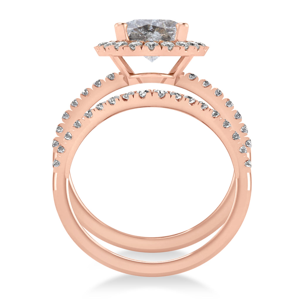 Salt & Pepper & White Diamonds Oval-Cut Halo Bridal Set 14K Rose Gold (3.78ct)
