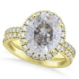 Salt & Pepper & White Diamonds Oval-Cut Halo Bridal Set 14K Yellow Gold (3.78ct)