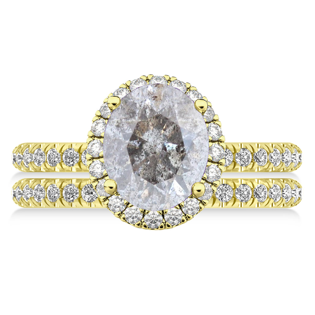 Salt & Pepper & White Diamonds Oval-Cut Halo Bridal Set 14K Yellow Gold (3.78ct)