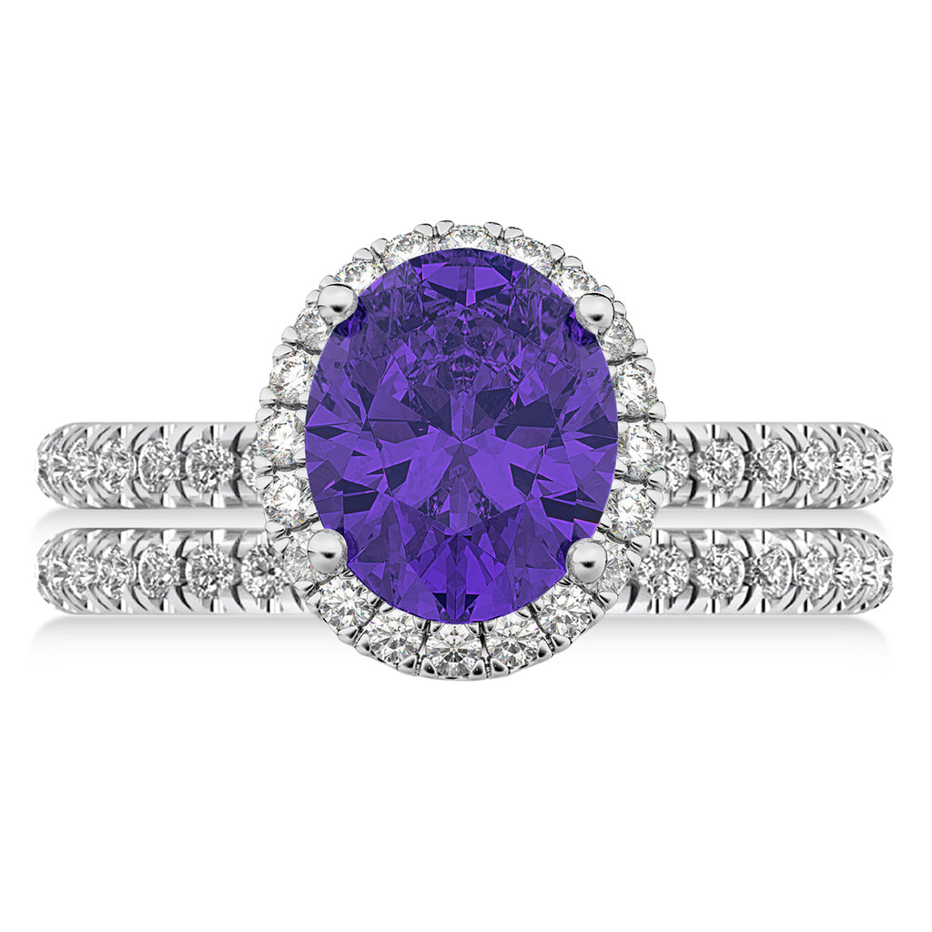 Tanzanite & Diamonds Oval-Cut Halo Bridal Set 14K White Gold (3.93ct)