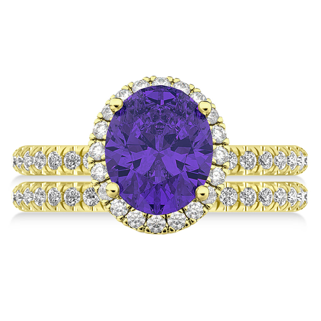 Tanzanite & Diamonds Oval-Cut Halo Bridal Set 14K Yellow Gold (3.93ct)