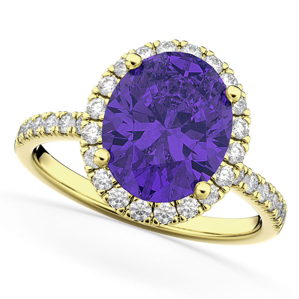 Tanzanite & Diamonds Oval-Cut Halo Bridal Set 14K Yellow Gold (3.93ct)