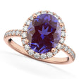 Oval Cut Halo Lab Alexandrite & Diamond Engagement Ring 14K Rose Gold 2.91ct