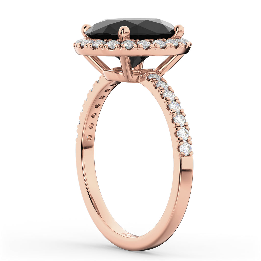 Oval Black Diamond & Diamond Engagement Ring 14K Rose Gold 3.51ct