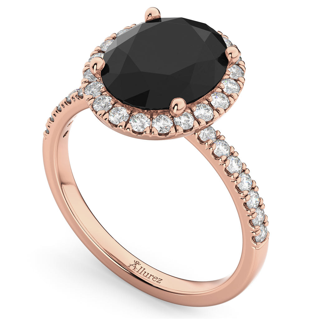 Oval Black Diamond & Diamond Engagement Ring 14K Rose Gold 3.51ct