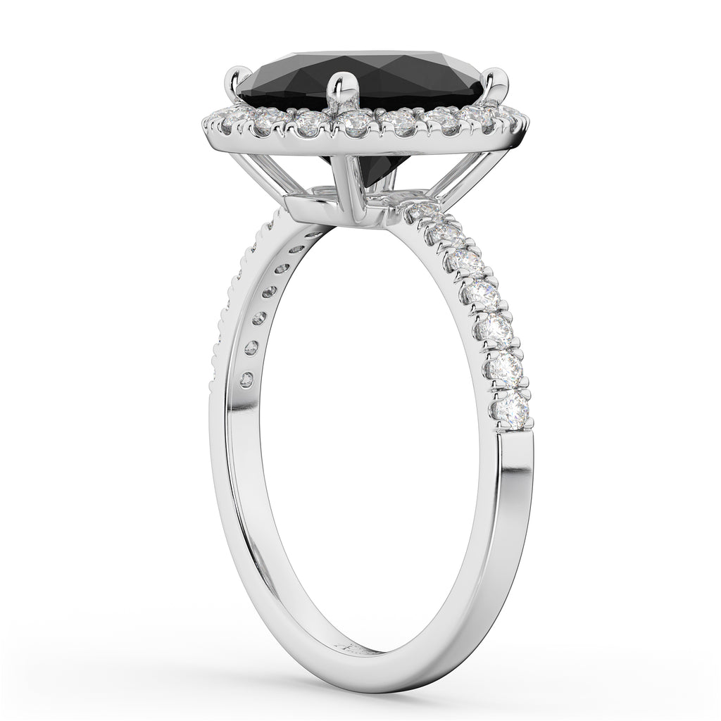 Oval Black Diamond & Diamond Engagement Ring 14K White Gold 3.51ct