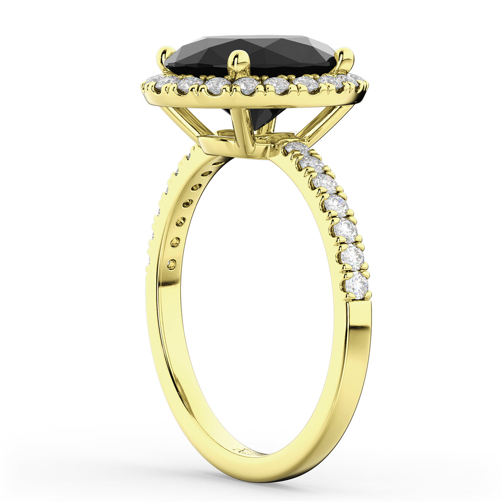 Oval Black Diamond & Diamond Engagement Ring 14K Yellow Gold 3.51ct