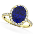 Oval Cut Halo Blue Sapphire & Diamond Engagement Ring 14K Yellow Gold 3.66ct