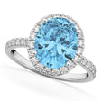 Oval Cut Halo Blue Topaz & Diamond Engagement Ring 14K White Gold 4.01ct