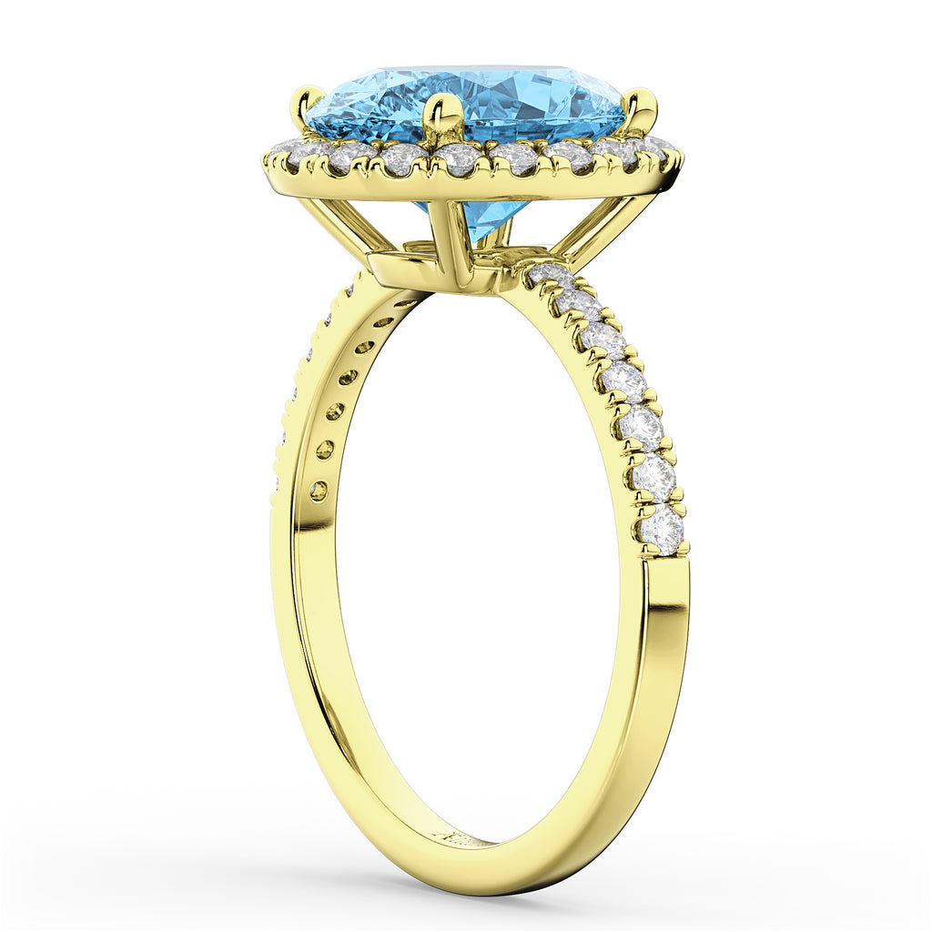 Oval Cut Halo Blue Topaz & Diamond Engagement Ring 14K Yellow Gold 4.01ct