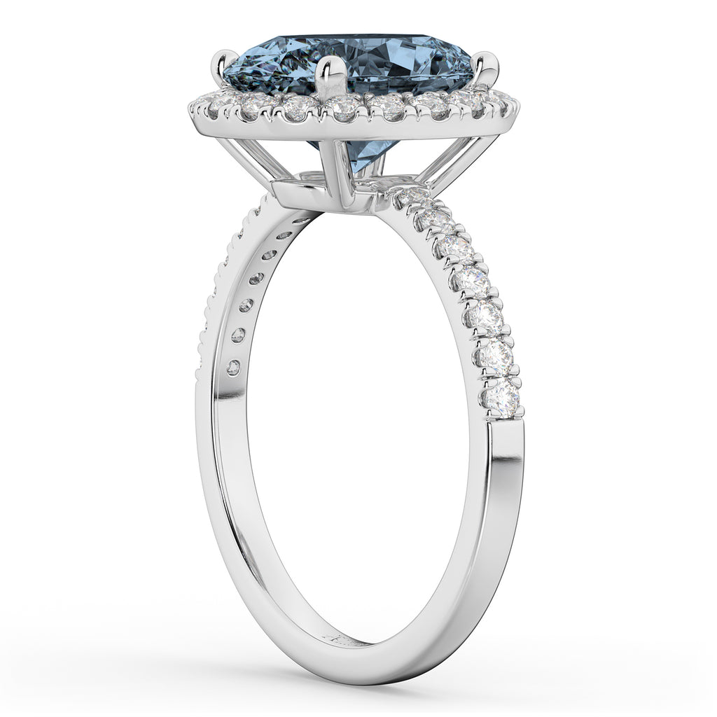 Oval Cut Halo Gray Spinel & Diamond Engagement Ring 14K White Gold 3.31ct