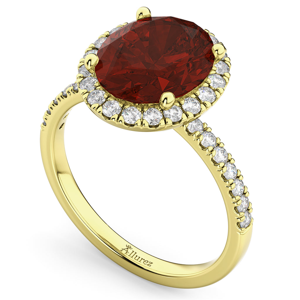 Oval Cut Halo Garnet & Diamond Engagement Ring 14K Yellow Gold 3.31ct