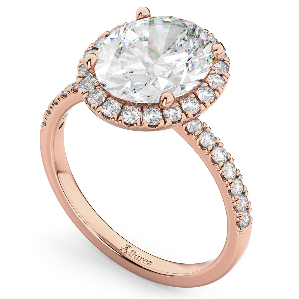 Oval Cut Halo Lab Diamond Engagement Ring 14K Rose Gold (3.51ct)
