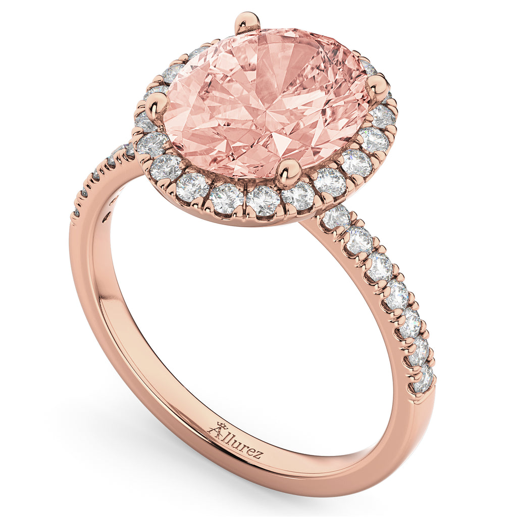 Oval Cut Halo Morganite & Diamond Engagement Ring 14K Rose Gold 2.81ct