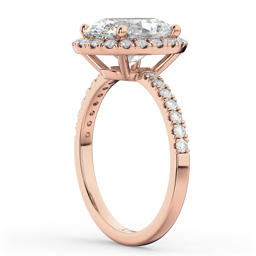 Oval Cut Halo Moissanite & Diamond Engagement Ring 14K Rose Gold 2.72ct