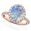 Oval Cut Halo Moonstone & Diamond Engagement Ring 14K Rose Gold 3.31ct