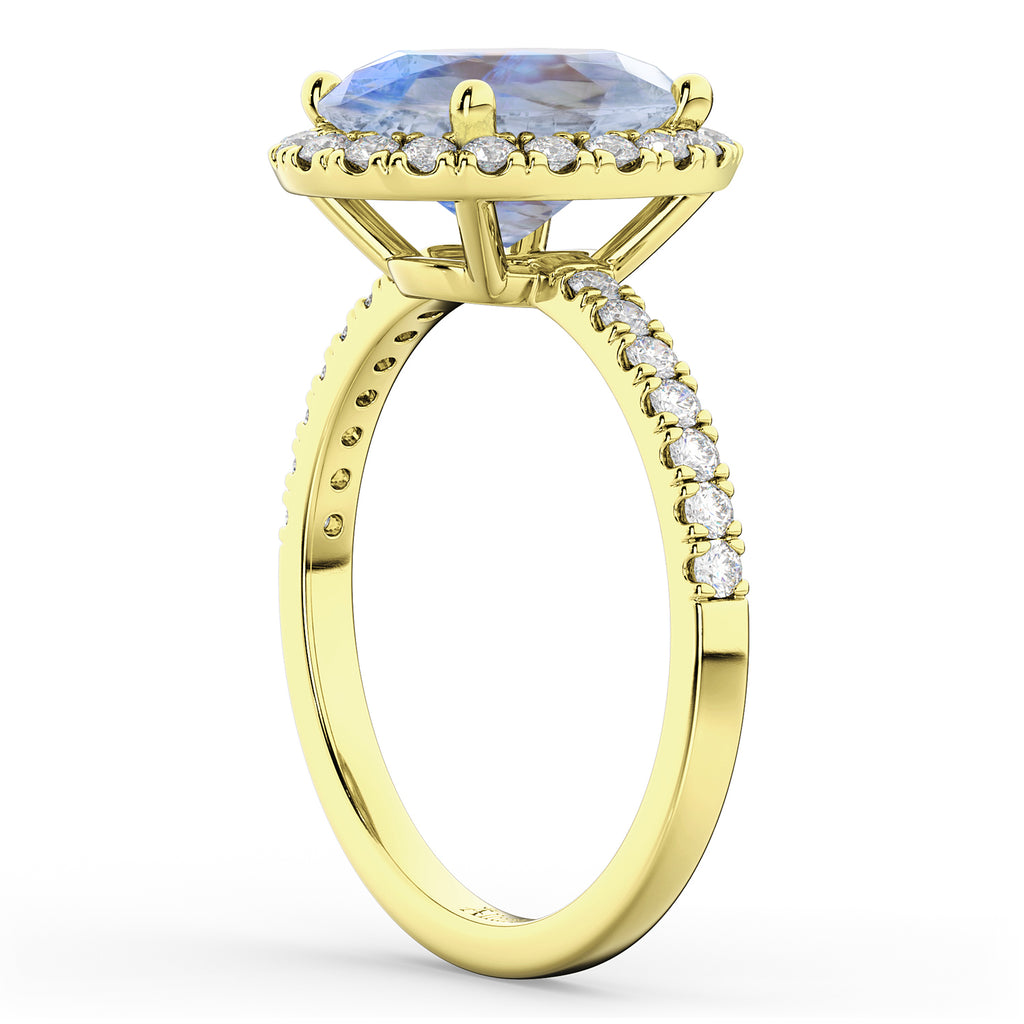 Oval Cut Halo Moonstone & Diamond Engagement Ring 14K Yellow Gold 3.31ct