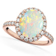 Oval Cut Halo Opal & Diamond Engagement Ring 14K Rose Gold 2.16ct
