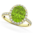 Oval Cut Halo Peridot & Diamond Engagement Ring 14K Yellow Gold 3.01ct