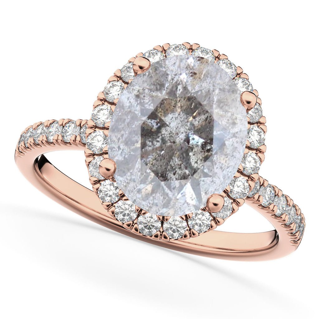 Oval Salt & Pepper Diamond & Diamond Engagement Ring 14K Rose Gold 3.51ct