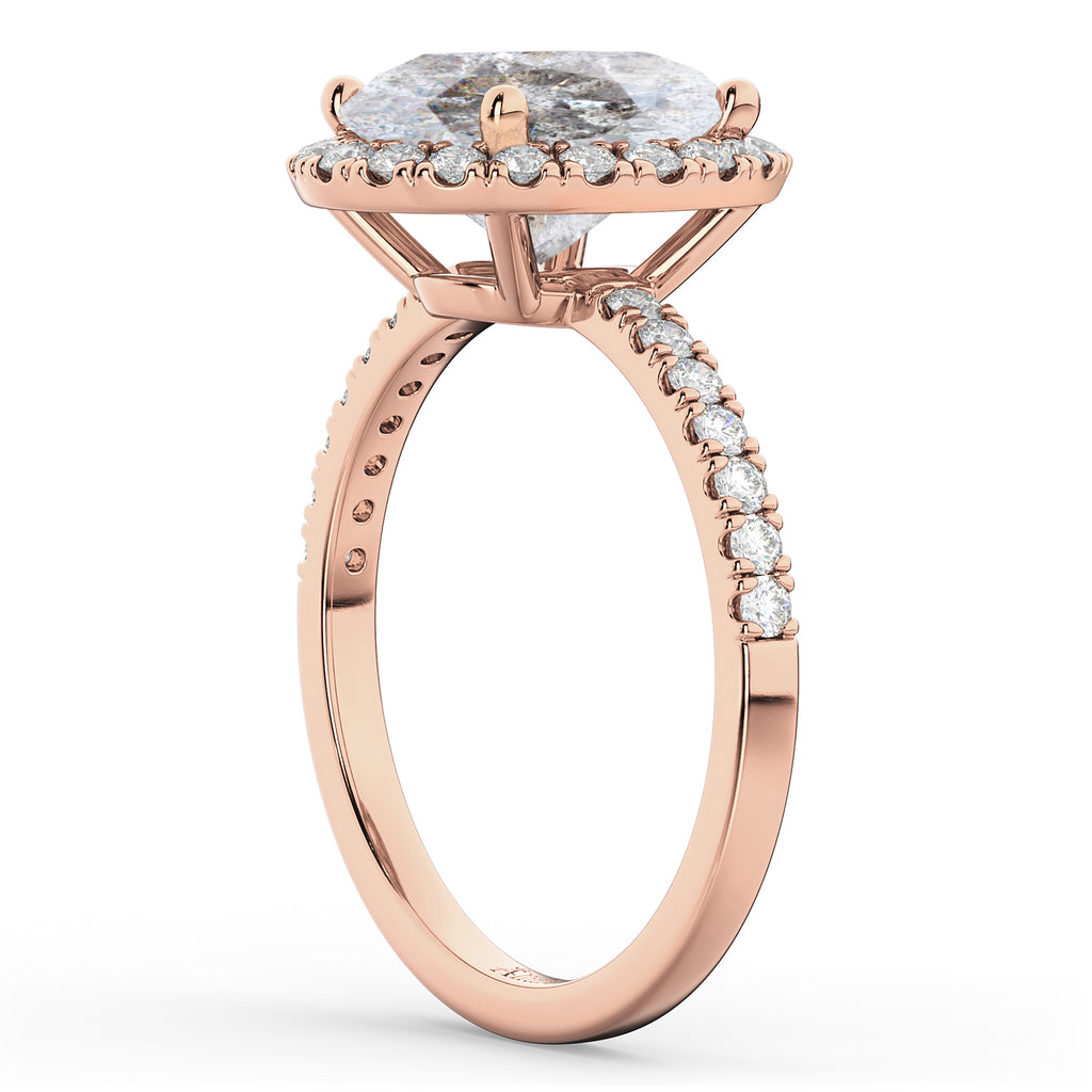 Oval Salt & Pepper Diamond & Diamond Engagement Ring 14K Rose Gold 3.51ct