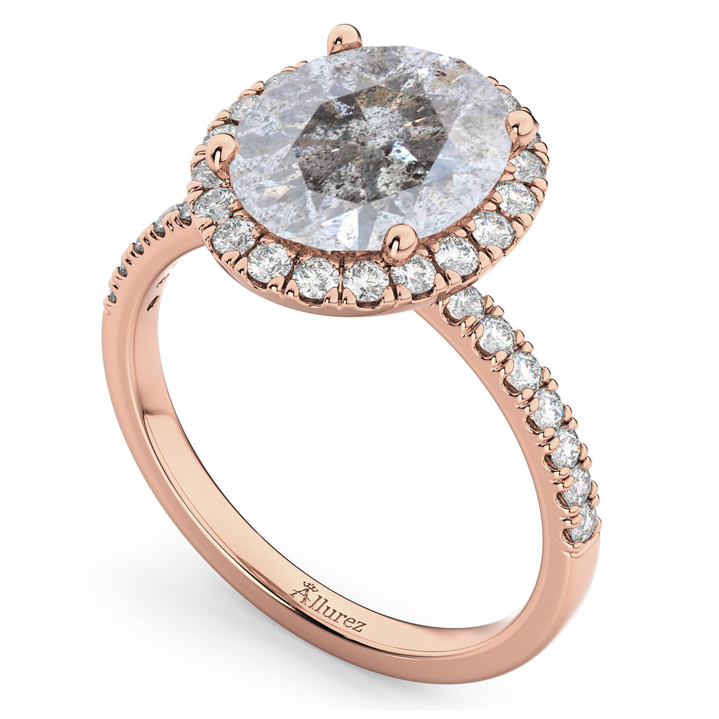Oval Salt & Pepper Diamond & Diamond Engagement Ring 14K Rose Gold 3.51ct