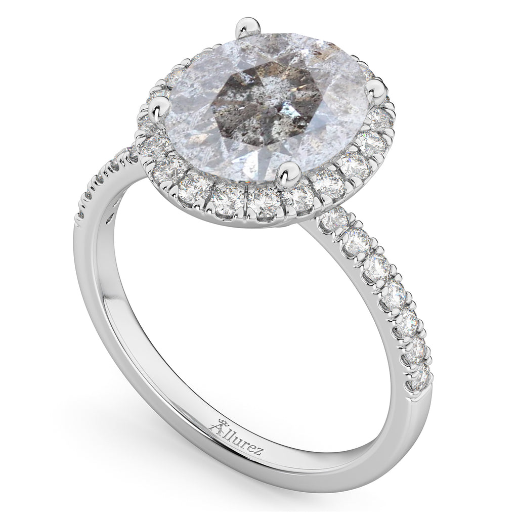 Oval Salt & Pepper Diamond & Diamond Engagement Ring 14K White Gold 3.51ct