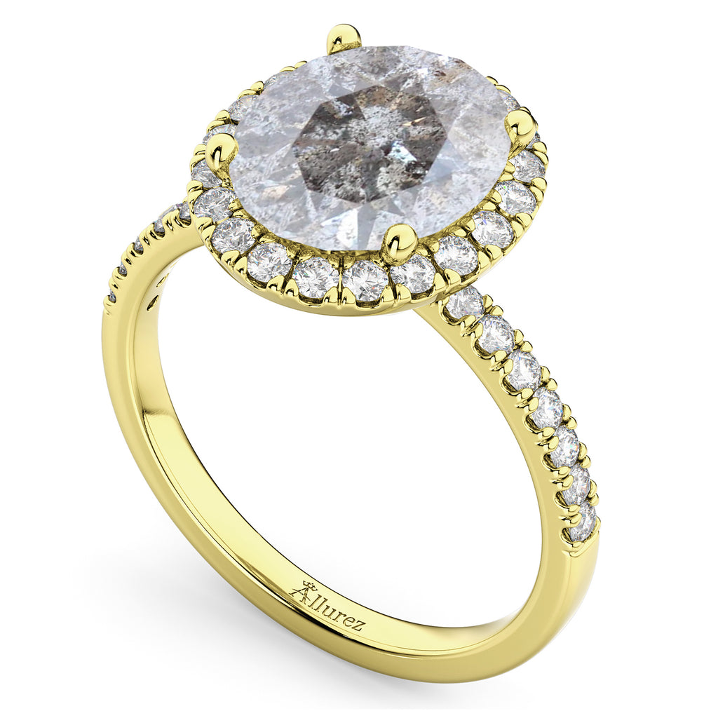 Oval Salt & Pepper Diamond & Diamond Engagement Ring 14K Yellow Gold 3.51ct