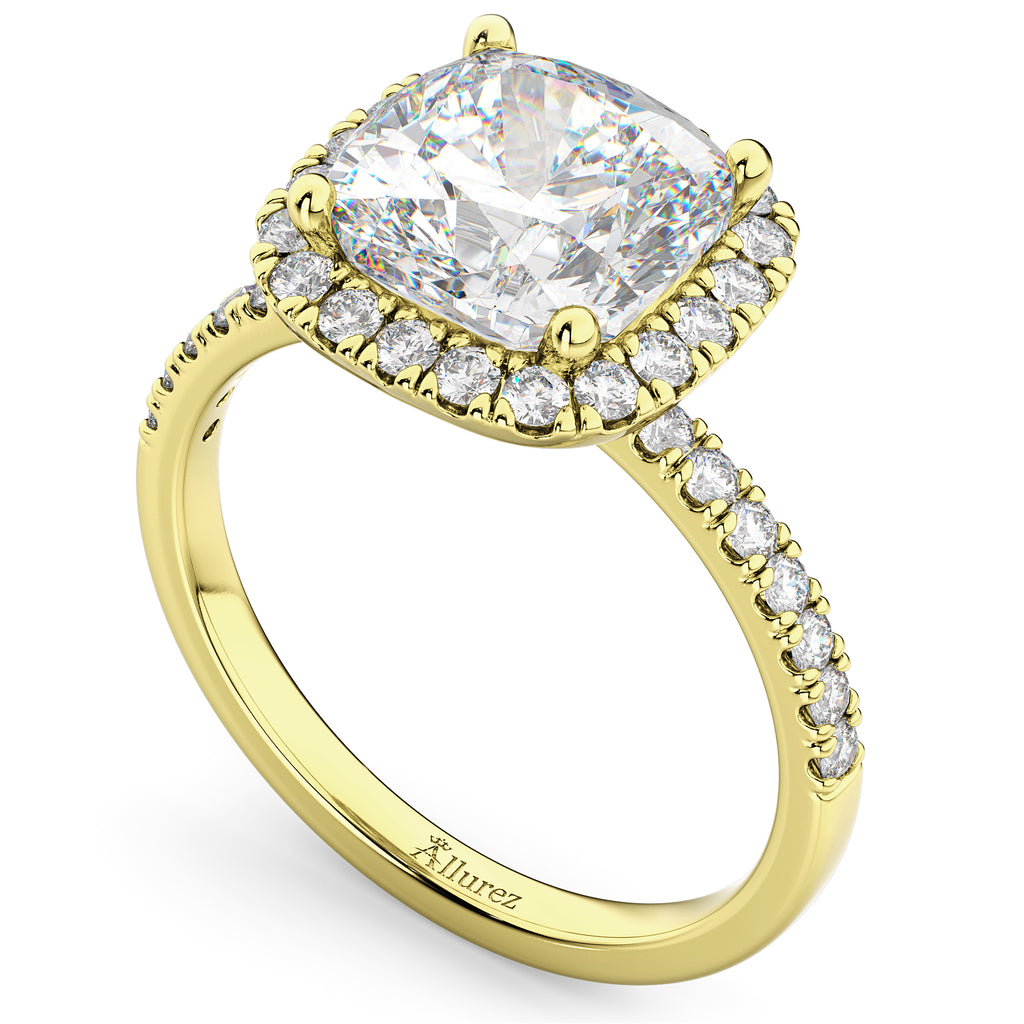 Cushion Cut Halo Diamond Engagement Ring 14k Yellow Gold (2.55ct)