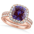 Lab Alexandrite & Diamonds Cushion-Cut Halo Bridal Set 14K Rose Gold (3.38ct)