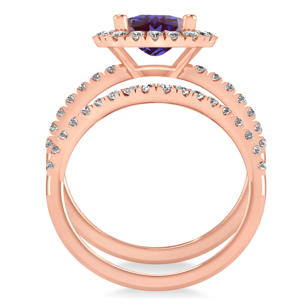 Lab Alexandrite & Diamonds Cushion-Cut Halo Bridal Set 14K Rose Gold (3.38ct)