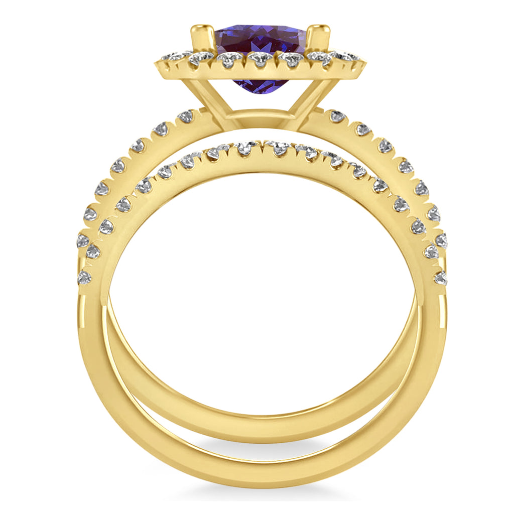 Lab Alexandrite & Diamonds Cushion-Cut Halo Bridal Set 14K Yellow Gold (3.38ct)
