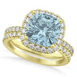 Aquamarine & Diamonds Cushion-Cut Halo Bridal Set 14K Yellow Gold (3.38ct)