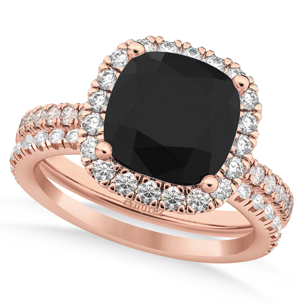 Black & White Diamonds Cushion-Cut Halo Bridal Set 14K Rose Gold (2.82ct)
