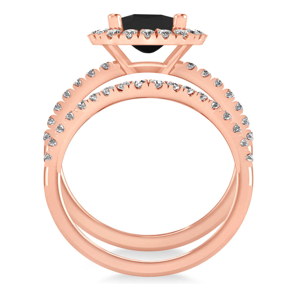Black & White Diamonds Cushion-Cut Halo Bridal Set 14K Rose Gold (2.82ct)