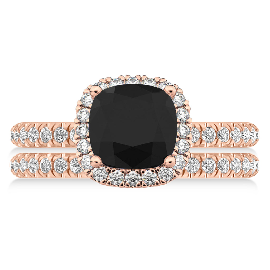 Black & White Diamonds Cushion-Cut Halo Bridal Set 14K Rose Gold (2.82ct)
