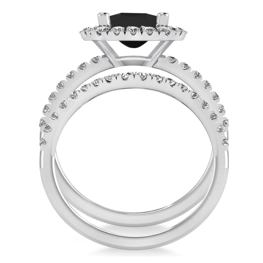 Black & White Diamonds Cushion-Cut Halo Bridal Set 14K White Gold (2.82ct)