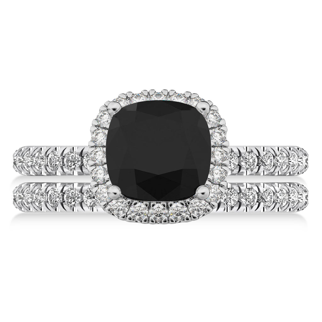 Black & White Diamonds Cushion-Cut Halo Bridal Set 14K White Gold (2.82ct)